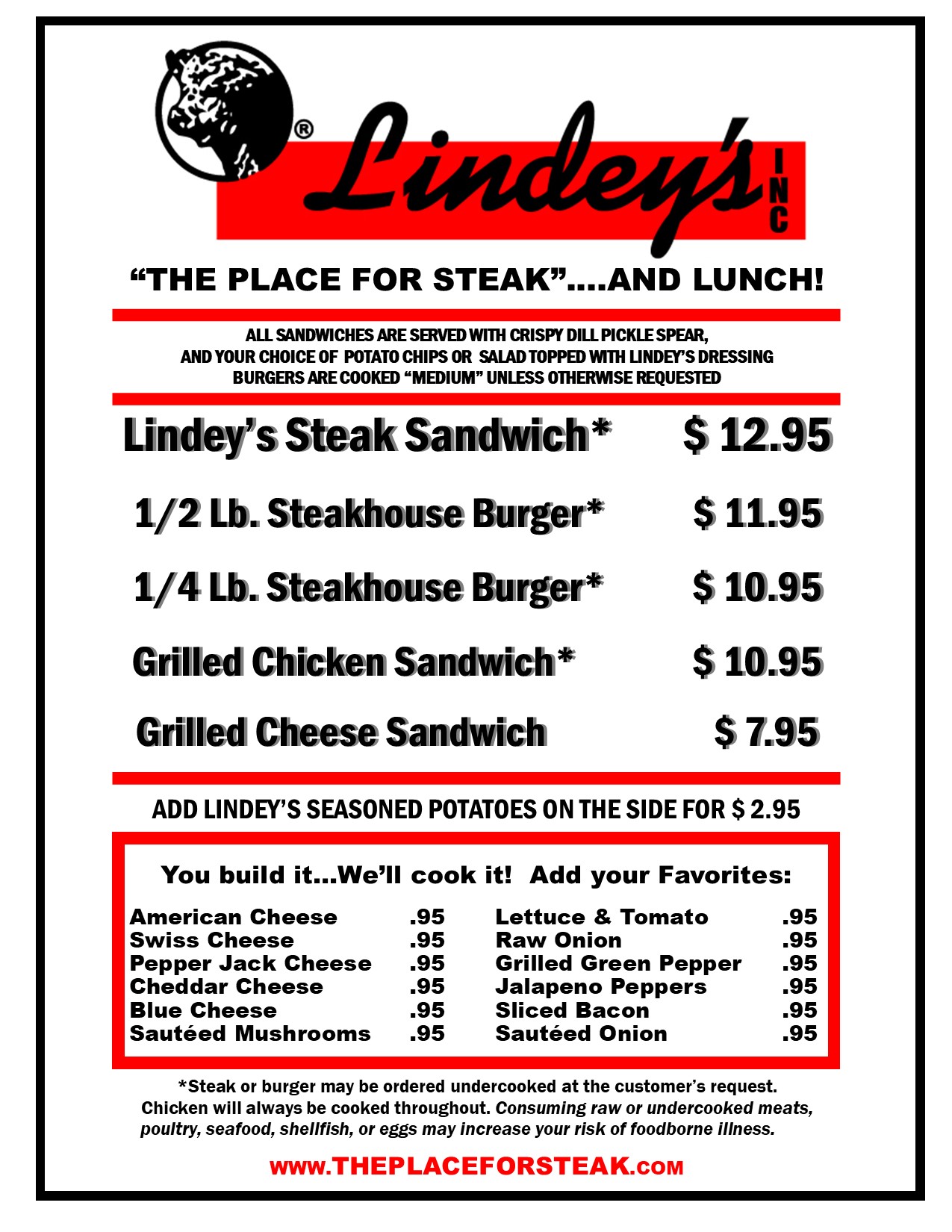 LINDEYS LUNCH MENU